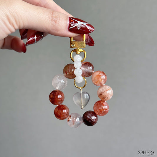 Red Flower Quartz Keychain