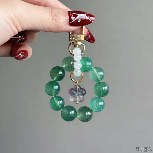 Green Strawberry Quartz Keychain